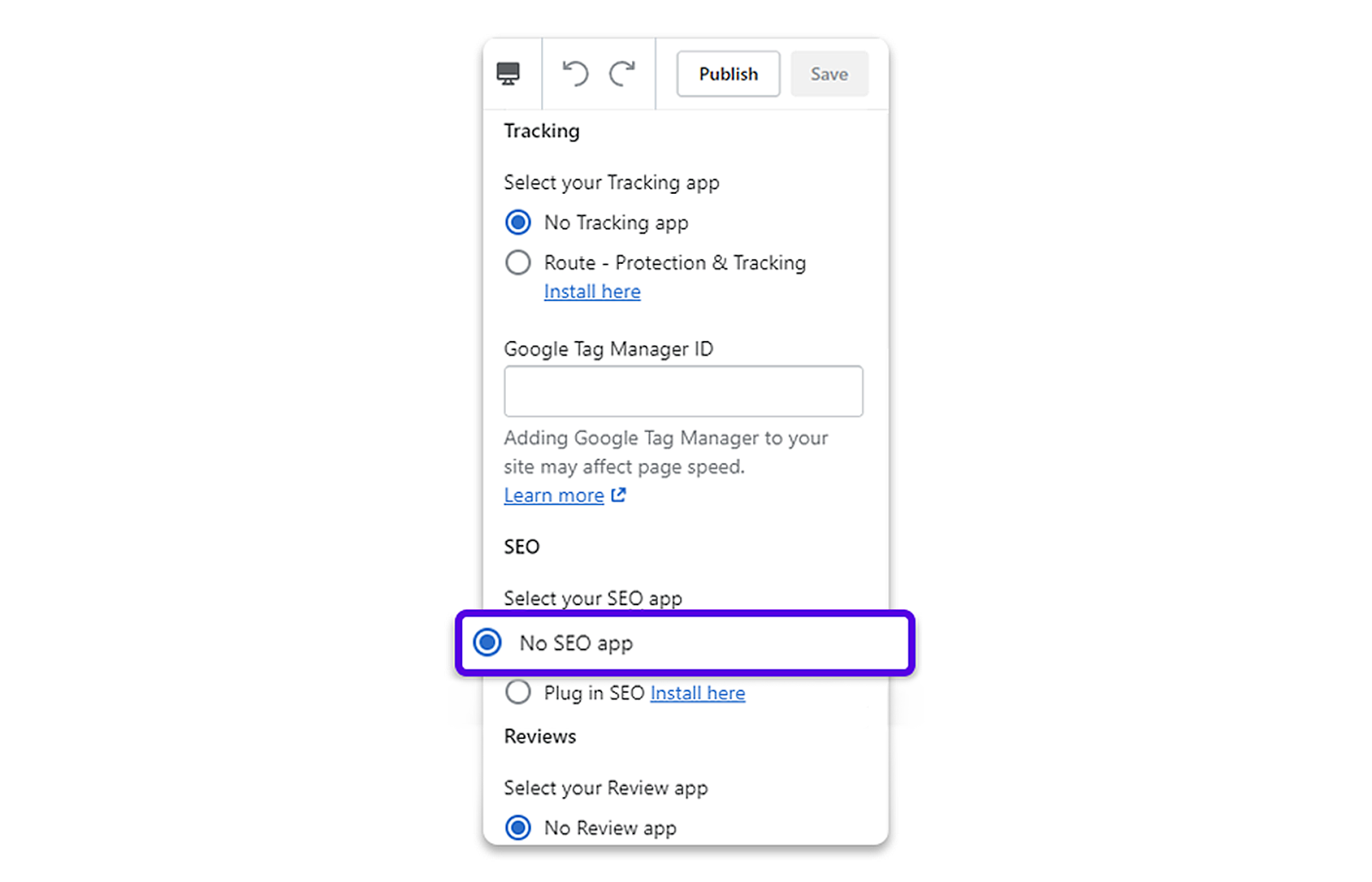 Plug In SEO setting changed to No SEO app in Debutify Integrations